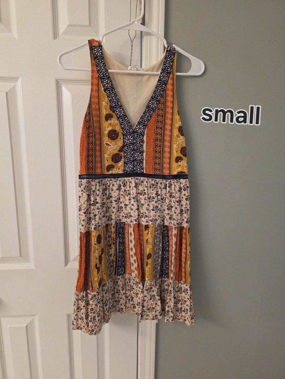 Girls' Boho Stripe & Floral V-Neck Dress - Yellow/Orange